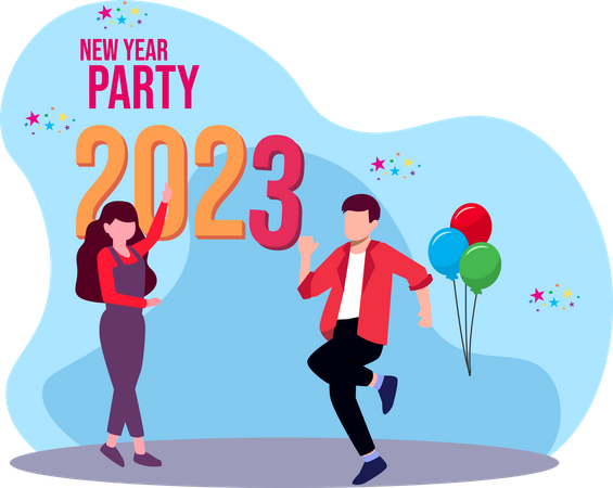 Boy And Girl Enjoying New Year Party  Illustration