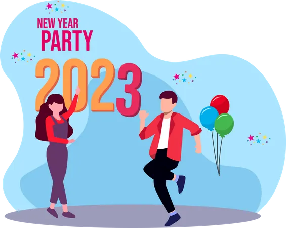 Boy And Girl Enjoying New Year Party  Illustration