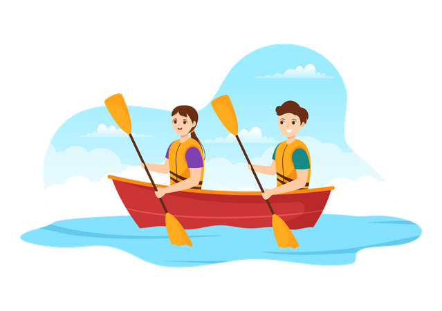 Boy and girl enjoying rowing sport  Illustration
