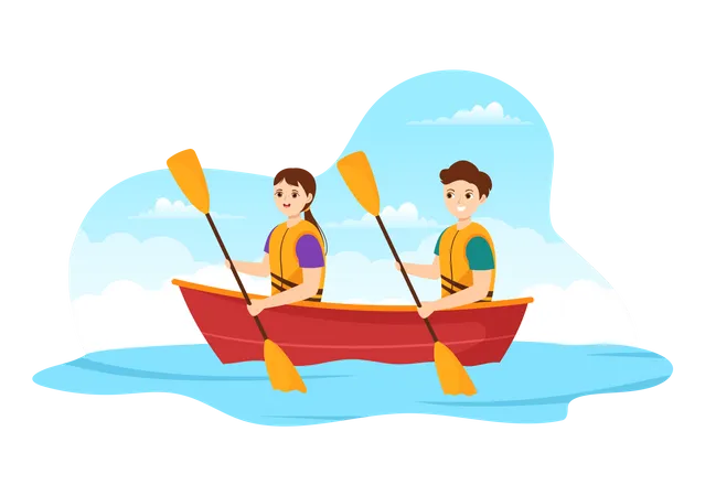 Boy and girl enjoying rowing sport  Illustration