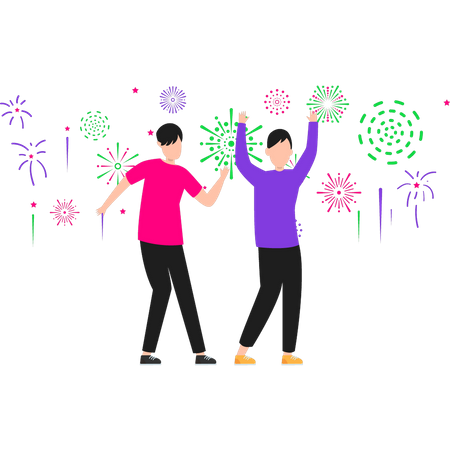 Boy and girl enjoying the celebration  Illustration