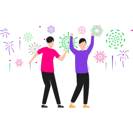 Boy and girl enjoying the celebration  Illustration