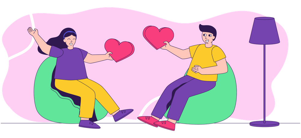 Boy and girl expressing their love Illustration