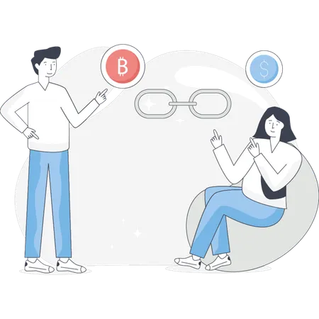 Boy And Girl Farsighted Blockchain  Illustration