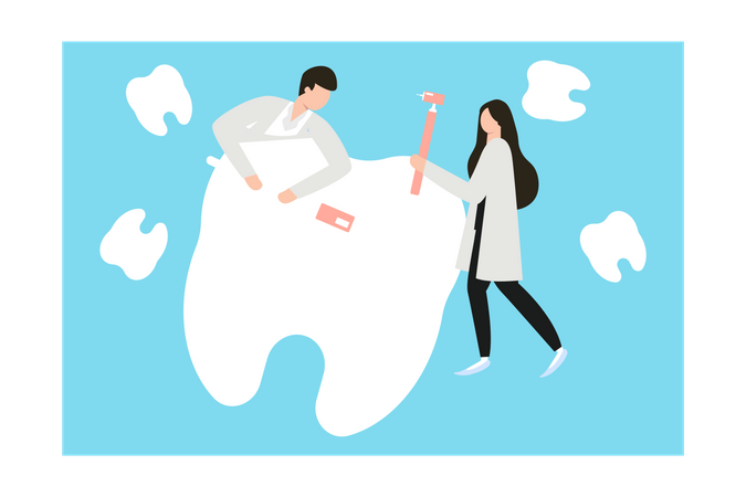 Boy and girl fixing teeth  Illustration