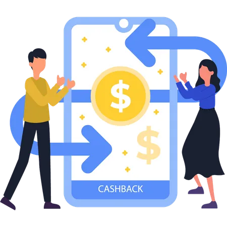 Boy And Girl Are Getting Cashback Illustration