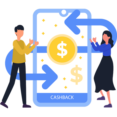 Boy And Girl Getting Cashback  Illustration