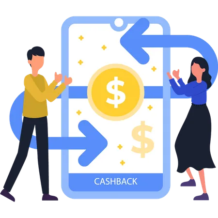 Boy And Girl Getting Cashback  Illustration