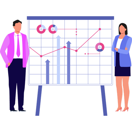 Boy and girl giving presentation for chart graph  Illustration