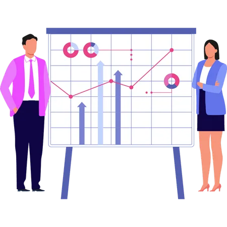 Boy and girl giving presentation for chart graph  Illustration