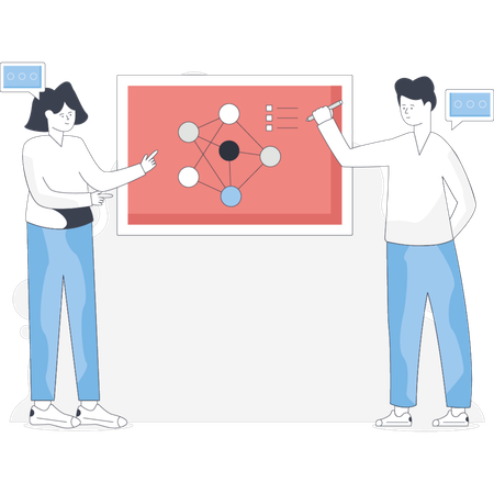 Boy and girl giving presentation  on business network  Illustration