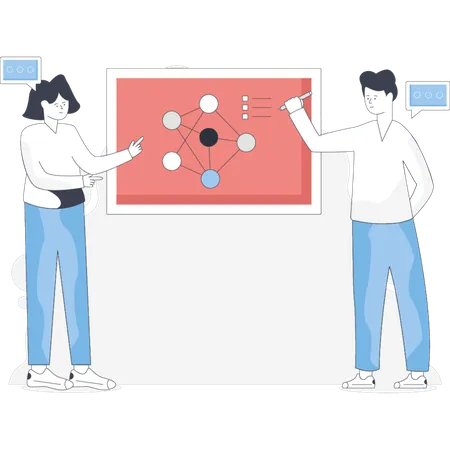 Boy and girl giving presentation  on business network  Illustration