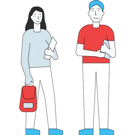 Boy and girl going to college  Illustration