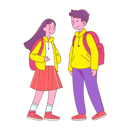 学校に行く男の子と女の子  イラスト