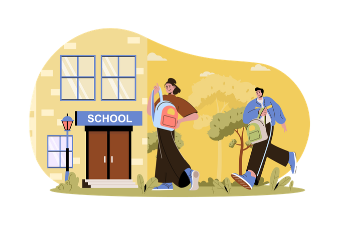 Boy and Girl going to school Illustration