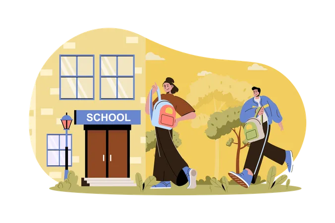 Boy and Girl going to school Illustration