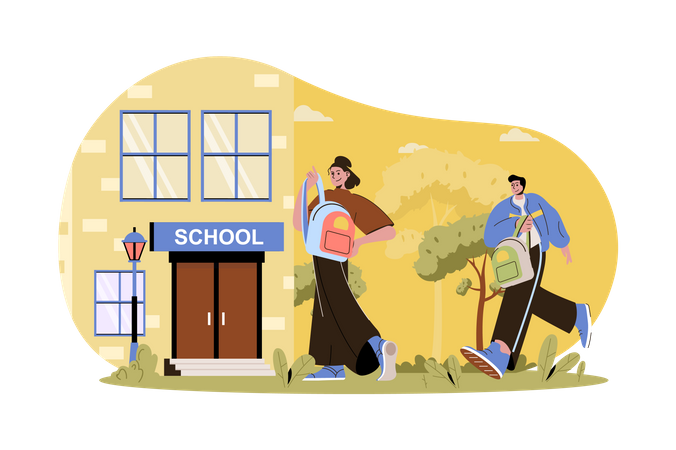 Boy and Girl going to school  Illustration