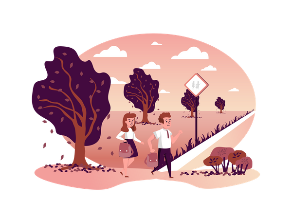 Boy and girl going to school  Illustration