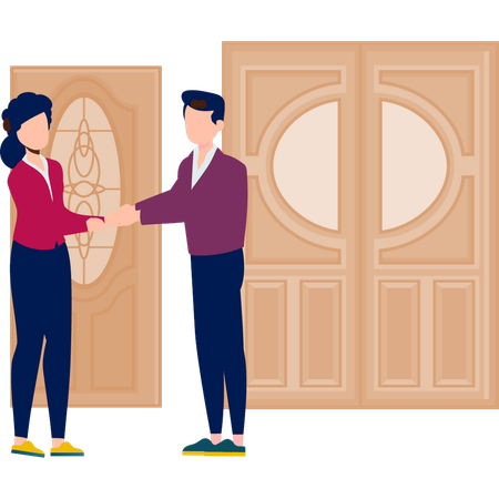 Boy and girl greeting goodbye  Illustration