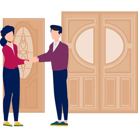 Boy and girl greeting goodbye  Illustration