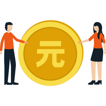 Boy and girl have Chinese currency  Illustration