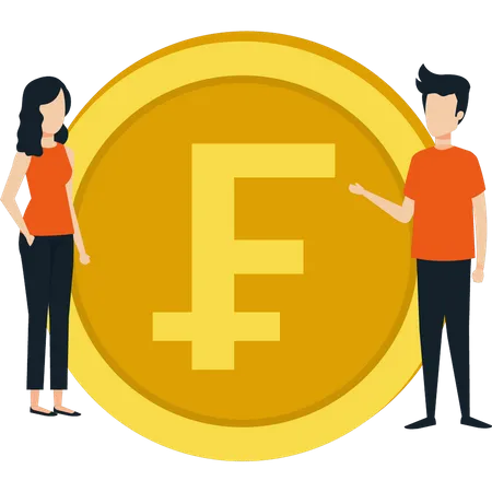 A Boy And A Girl Have A Franc Coin Illustration