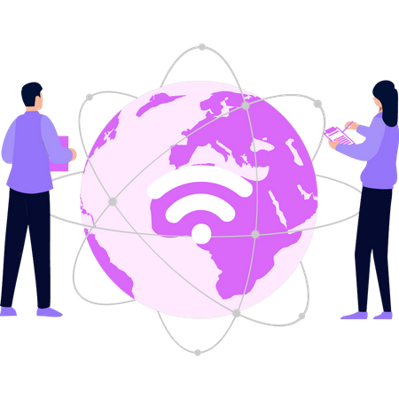 Boy and girl have global network connection  Illustration