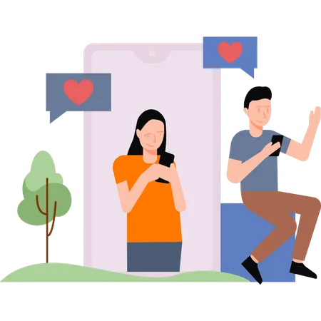 Boy and girl having a romantic conversation Illustration