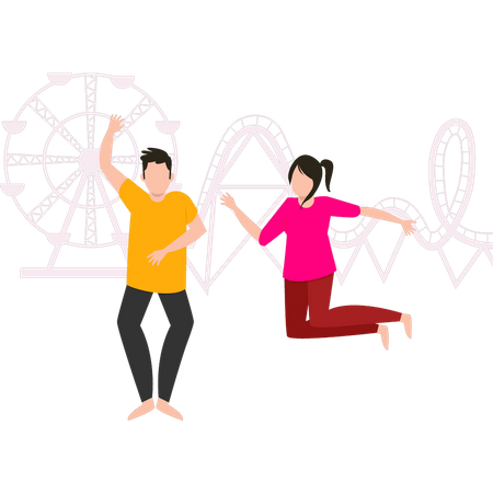 Boy and girl having fun at fair  Illustration