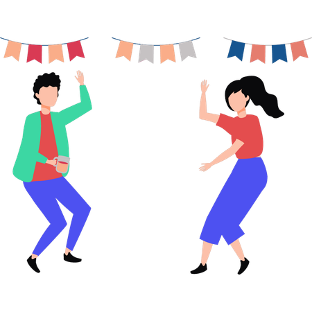 Boy and girl having fun at party  Illustration