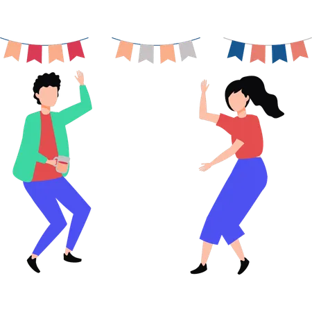 Boy and girl having fun at party  Illustration