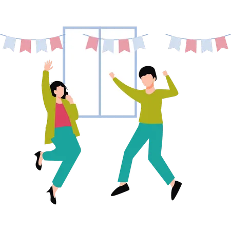 Boy and girl having fun at party  Illustration