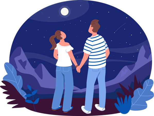 Boy and girl hold hands and watching stars  Illustration