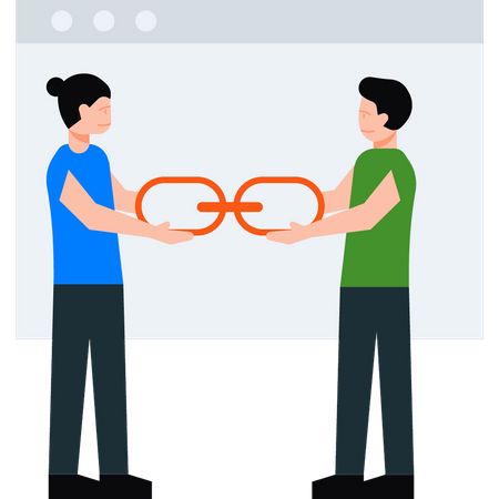 Boy and girl holding a hyperlink  Illustration