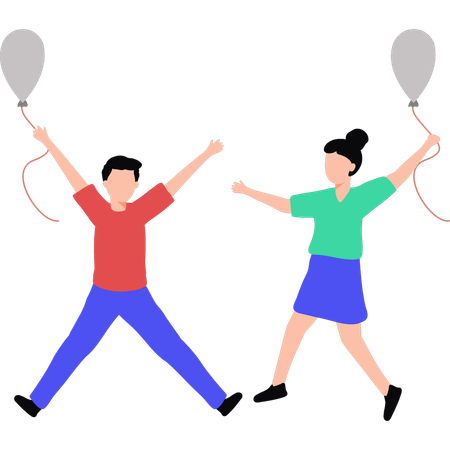 Boy and girl holding balloons  Illustration