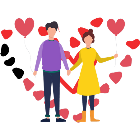 Boy and girl holding balloons Illustration