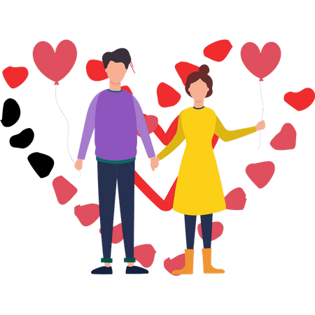 Boy and girl holding balloons  Illustration