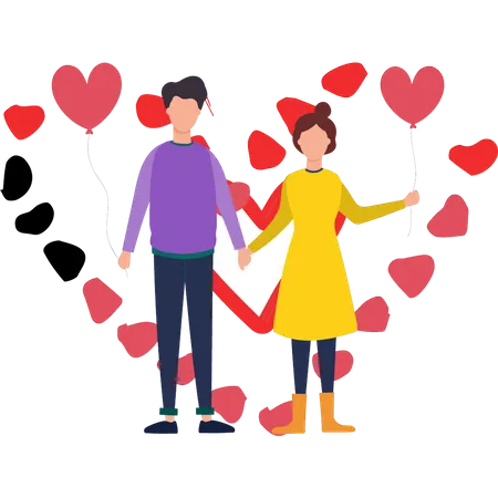 Boy and girl holding balloons  Illustration