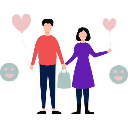 Boy and girl holding balloons and shopping bags  Illustration