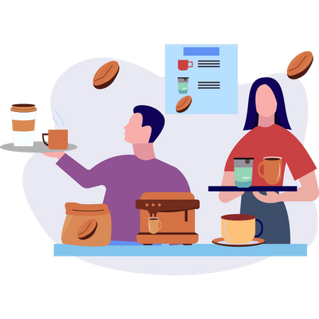 Boy and girl holding coffee  Illustration