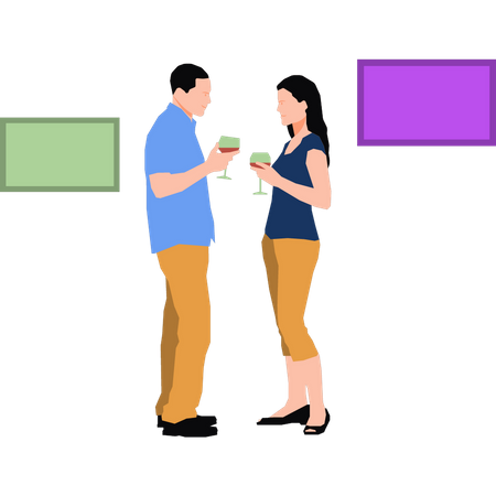 Boy and girl holding drinking glasses  Illustration