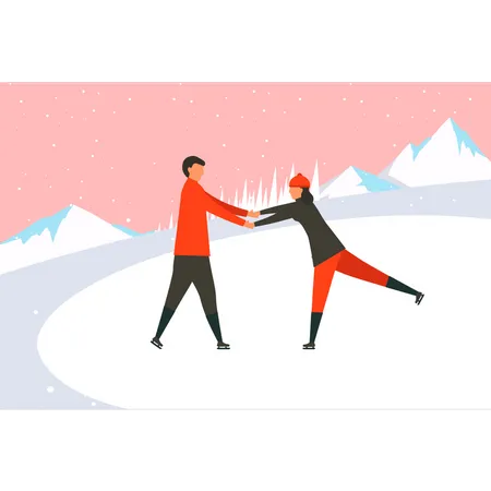 Boy and girl ice skating  Illustration