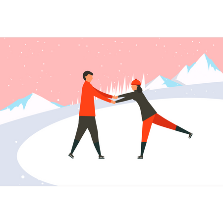 Boy and girl ice skating  Illustration