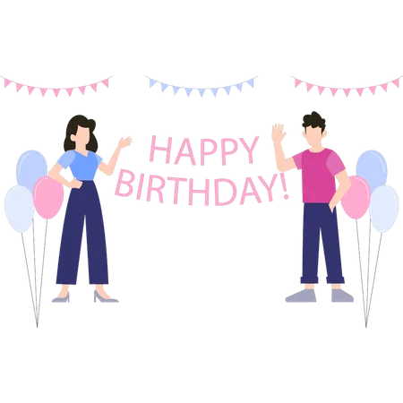 Boy And Girl Are In Birthday Illustration