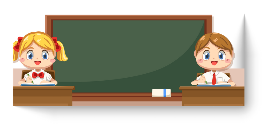 Boy and girl in classroom Illustration
