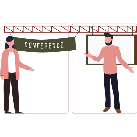 Boy and girl in conference  Illustration