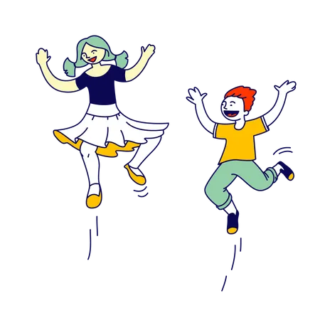 Boy and girl jumping in air  Illustration