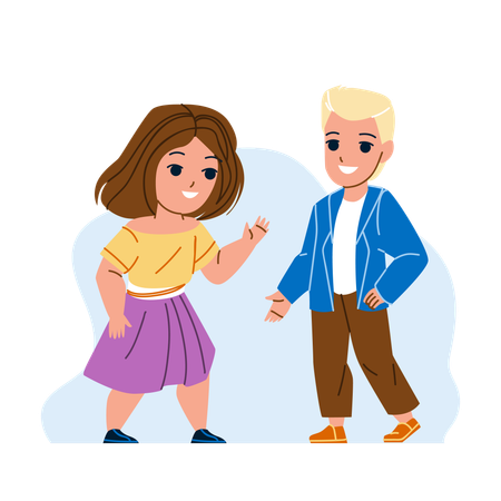 Boy And Girl Kids are Talking In Kindergarten  Illustration