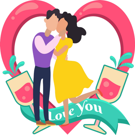 Boy and girl kissing on valentine day Illustration