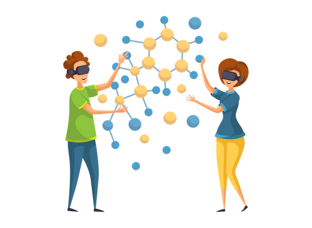 Boy and girl learning science using vr glass  Illustration